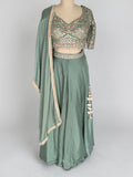 Green Silk Choli Palazzo Set with Detailed Floral Embroidery
