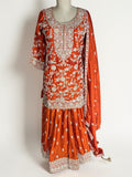 Burnt Orange Silk Floral Embroidered Suit