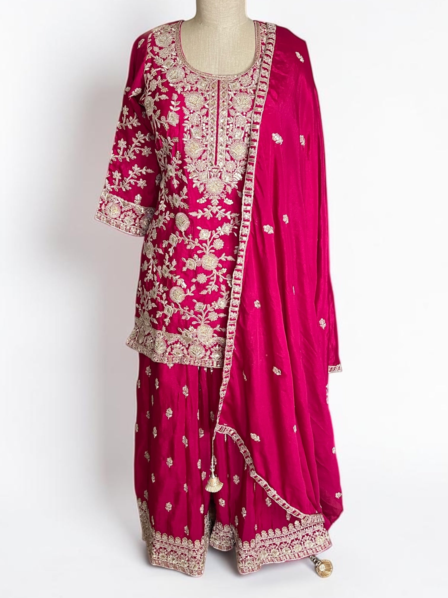 Burnt Orange Silk Floral Embroidered Suit