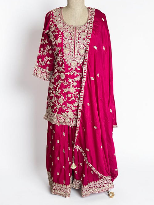 Burnt Orange Silk Floral Embroidered Suit