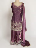 Magenta Silk Palazzo Suit Set with Gold Threadwork
