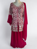 Magenta Red Zig-Zag Embroidered Palazzo Set