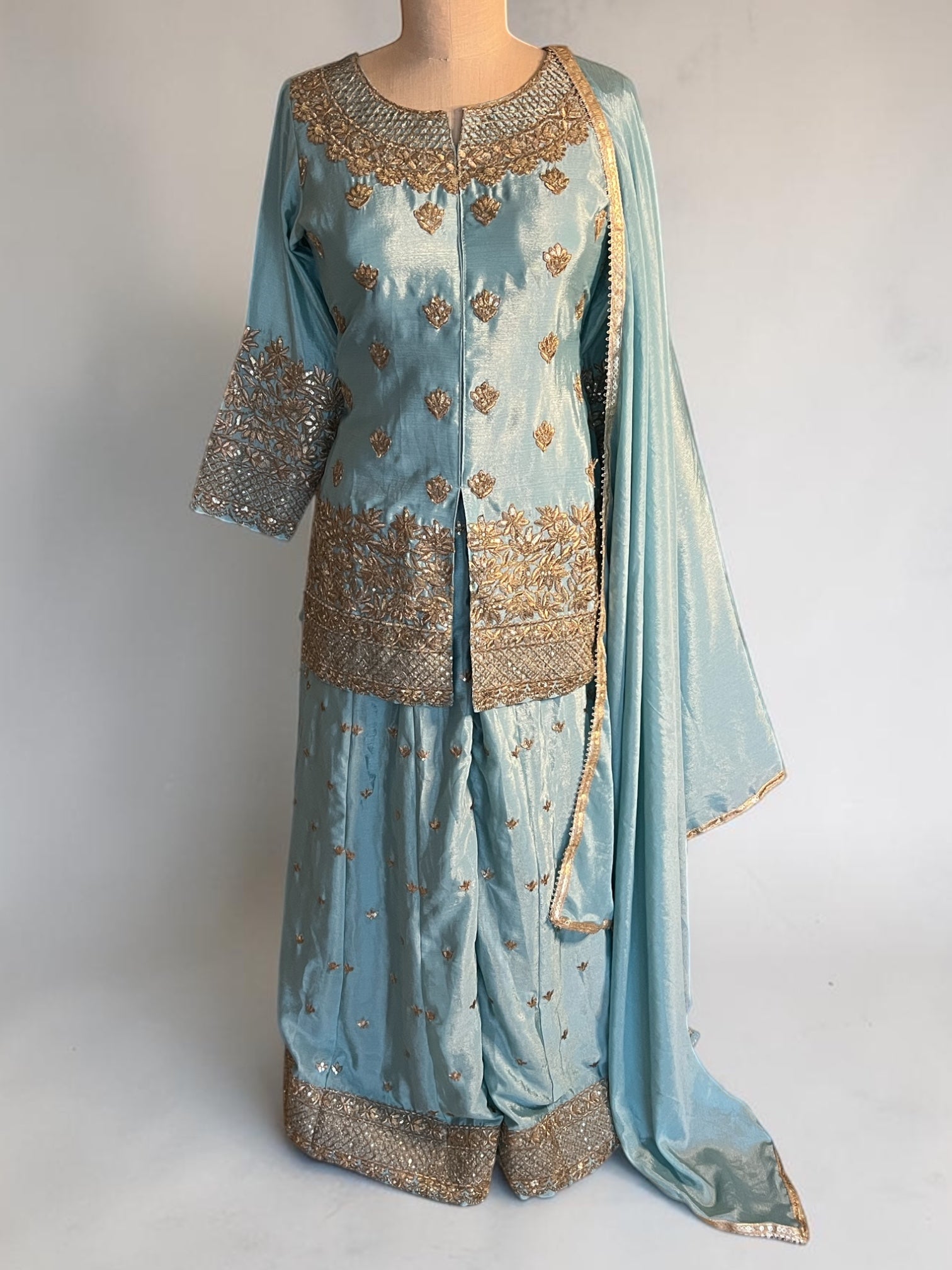 Powder Blue & Gold Jacket Style Suit